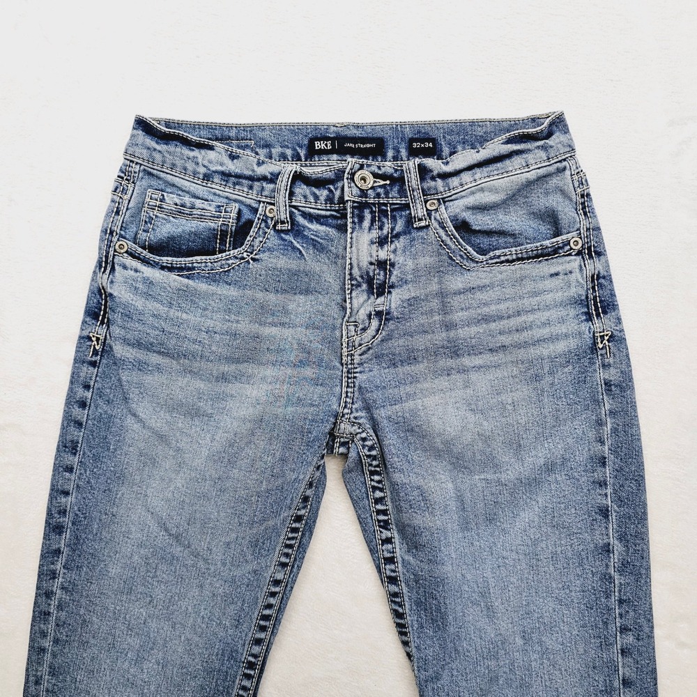 BKE Jake Straight Jeans Men 32W 33L Buckle Blue Stretch Denim Western - Picture 10 of 13